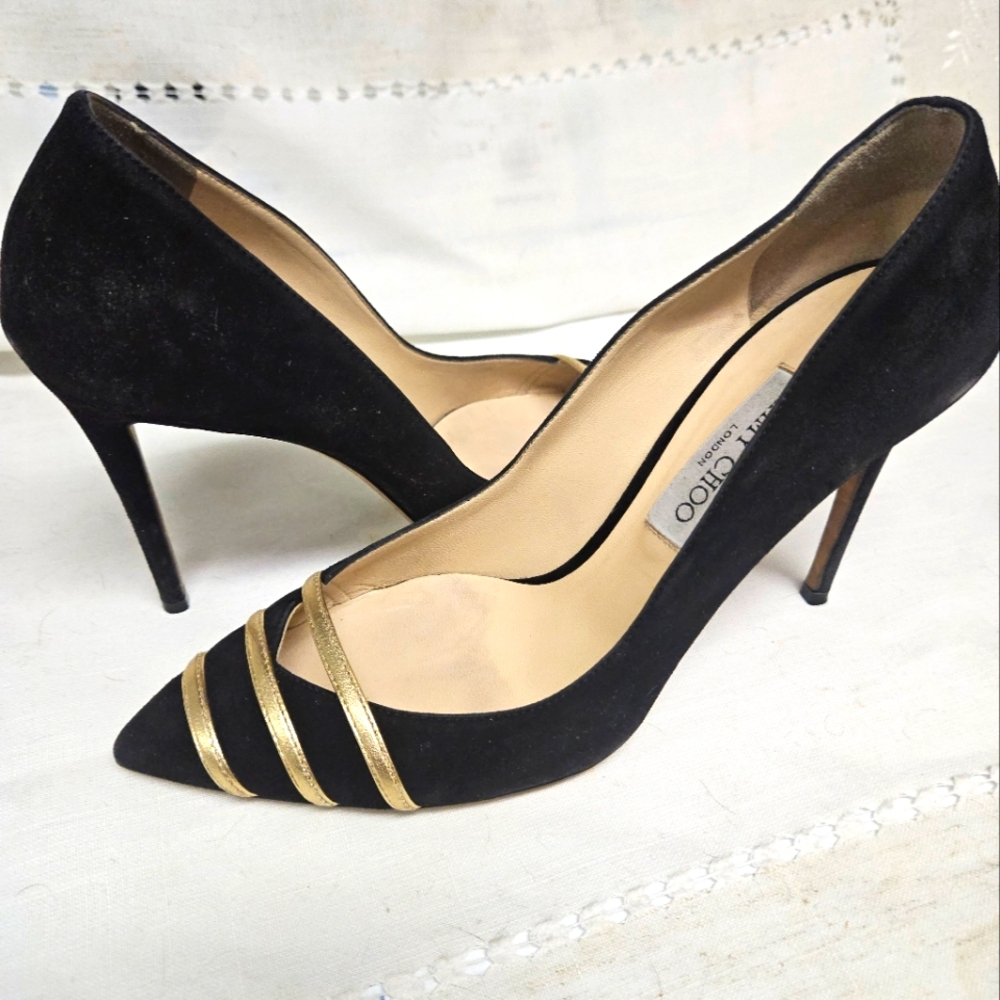 Jimmy Choo Bethan 100 Suede Gold Metallic Pumps CorpCore OfficeCore Boardroom - Picture 1 of 6